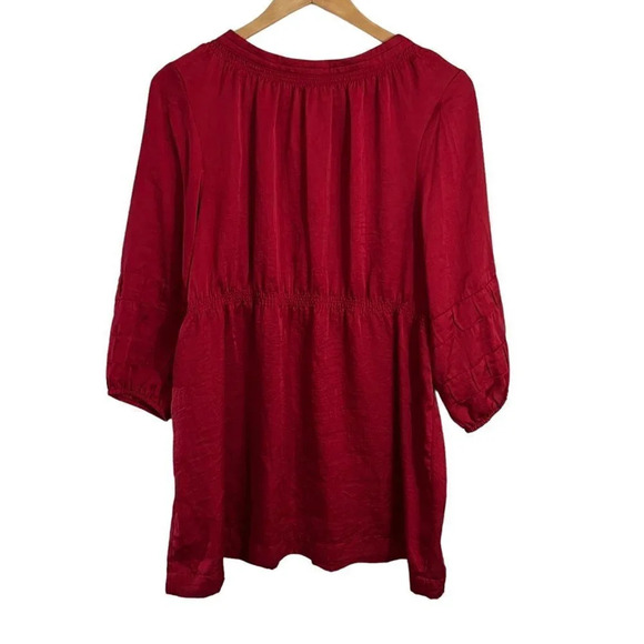 Lane Bryant Red Satin Blouse Size 14 16 Button Up Seersucker Waist 3/4 Sleeves - Picture 2 of 6